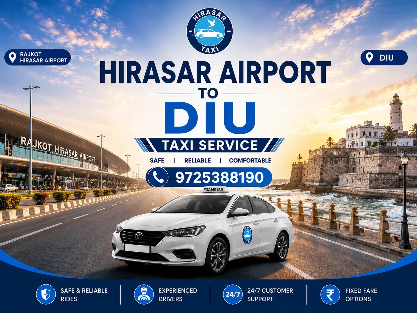 Hirasar Airport to Diu Taxi