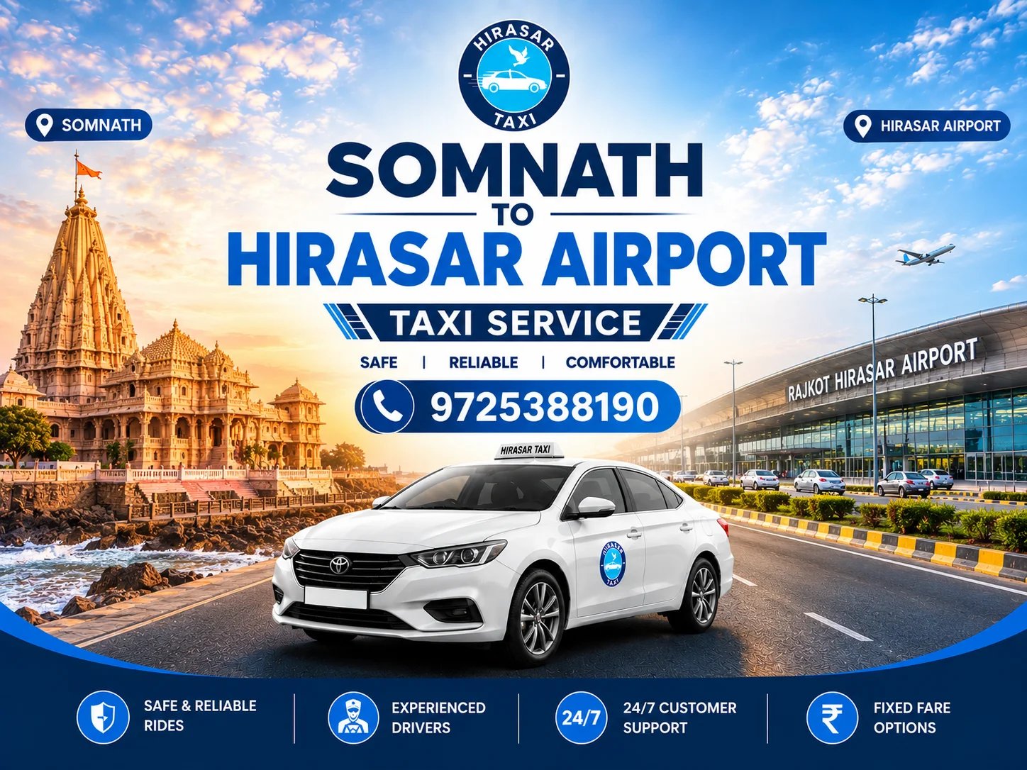 Somnath to Hirasar Airport taxi service